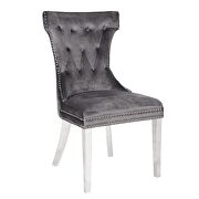Dark gray velvet upholstery/ stainless steel legs dining chairs by Galaxy additional picture 3