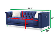 Blue finish luxurious velvet fabric beautiful modern design sofa by Galaxy additional picture 16