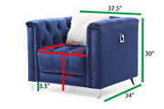 Blue finish luxurious velvet fabric beautiful modern design sofa by Galaxy additional picture 18