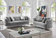 Gray finish luxurious soft velvet chesterfield sofa by Galaxy additional picture 3