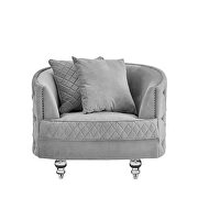 Gray finish luxurious soft velvet chesterfield sofa by Galaxy additional picture 4