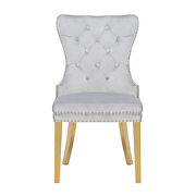 Light gray velvet upholstery with gold legs dining chair by Galaxy additional picture 3