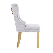 Light gray velvet upholstery with gold legs dining chair by Galaxy additional picture 4