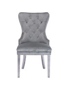 Light gray velvet upholstery/ silver stainless steel legs dining chair by Galaxy additional picture 2