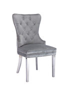 Light gray velvet upholstery/ silver stainless steel legs dining chair by Galaxy additional picture 3