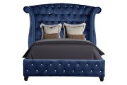 Navy velvet button tufted queen bed by Galaxy additional picture 3