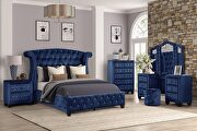 Navy velvet button tufted queen bed by Galaxy additional picture 5
