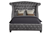 Gray velvet button tufted queen bed by Galaxy additional picture 2