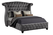 Gray velvet button tufted queen bed by Galaxy additional picture 4