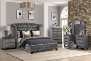 Gray velvet button tufted queen bed by Galaxy additional picture 7