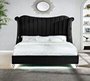 Black velvet wingback headboard queen bed w/ multicolor led lights by Galaxy additional picture 6