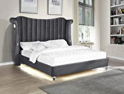 Gray velvet wingback headboard king bed w/ multicolor led lights by Galaxy additional picture 4