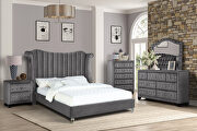 Gray velvet wingback headboard king bed w/ multicolor led lights by Galaxy additional picture 7