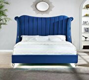 Navy velvet wingback headboard queen bed w/ multicolor led lights by Galaxy additional picture 4