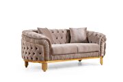 Tufted upholstery sofa finished with velvet fabric in cappuccino by Galaxy additional picture 9