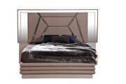 Mirror framed tufted upholstery queen bed made with wood in gray by Galaxy additional picture 15