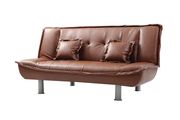 Chocolate faux leather sofa bed w/ tube metal legs by Glory additional picture 2