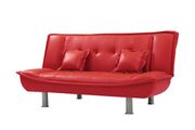 Red faux leather sofa bed w/ tube metal legs by Glory additional picture 2