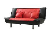Red/black faux leather sofa bed w/ tube metal legs by Glory additional picture 2