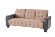 Cappuccino faux leather / beige suede sofa bed by Glory additional picture 2