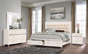 Pearl white full bed w/ tufted headboard & drawers by Global additional picture 4