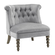 Gray velvet upholstery button tufting accent chair additional photo 3 of 3