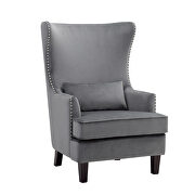 Gray velvet fabric upholstery accent chair additional photo 3 of 4