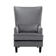 Gray velvet fabric upholstery accent chair additional photo 4 of 4