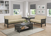 Light brown textured fabric upholstery loveseat additional photo 3 of 5