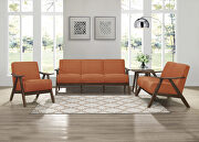 Orange textured fabric upholstery loveseat additional photo 2 of 5