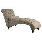 Brown textured fabric upholstery chaise with nailhead and pillow additional photo 4 of 3