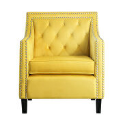 Yellow velvet fabric upholstery accent chair additional photo 2 of 4