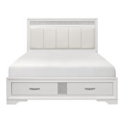 White and silver glitter finish queen platform bed with footboard storage additional photo 5 of 14