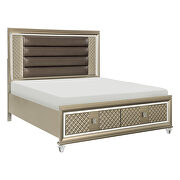 Champagne metallic finish queen platform bed with led lighting and storage footboard additional photo 2 of 18