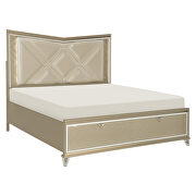 Champagne metallic finish queen platform bed with led lighting and footboard storage additional photo 2 of 19