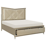 Champagne metallic finish queen platform bed with led lighting and footboard storage additional photo 3 of 19