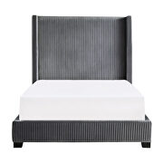 Dark gray velvet fabric upholstery queen bed additional photo 3 of 3