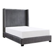 Dark gray velvet fabric upholstery queen bed additional photo 4 of 3