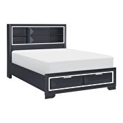Midnight blue finish queen platform bed with footboard storage additional photo 3 of 18