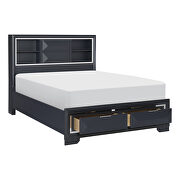 Midnight blue finish queen platform bed with footboard storage additional photo 4 of 18