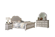 Antique white finish and gray button-tufted fabric upholstered headboard queen bed by Homelegance additional picture 20
