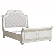 Antique white finish and gray button-tufted fabric upholstered headboard queen bed by Homelegance additional picture 3