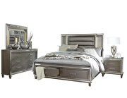 Silver-gray metallic finish queen platform bed with footboard storage, led lighting by Homelegance additional picture 19