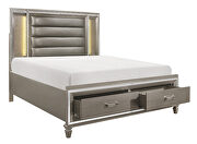 Silver-gray metallic finish queen platform bed with footboard storage, led lighting additional photo 5 of 19
