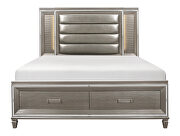 Silver-gray metallic finish queen platform bed with footboard storage, led lighting by Homelegance additional picture 8