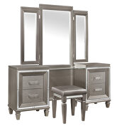 Silver-gray metallic finish vanity dresser with mirror additional photo 4 of 3