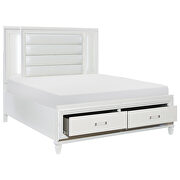 White metallic finish queen platform bed with led lighting and footboard storage additional photo 3 of 19