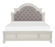 Antique white finish and gray button-tufted fabric headboard queen bed by Homelegance additional picture 7