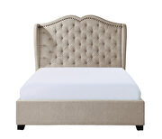 Beige fabric upholstery button-tufted wingback headboard queen bed by Homelegance additional picture 3