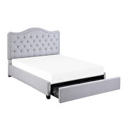 Gray fabric upholstery button-tufted headboard queen platform bed with storage drawers additional photo 3 of 3